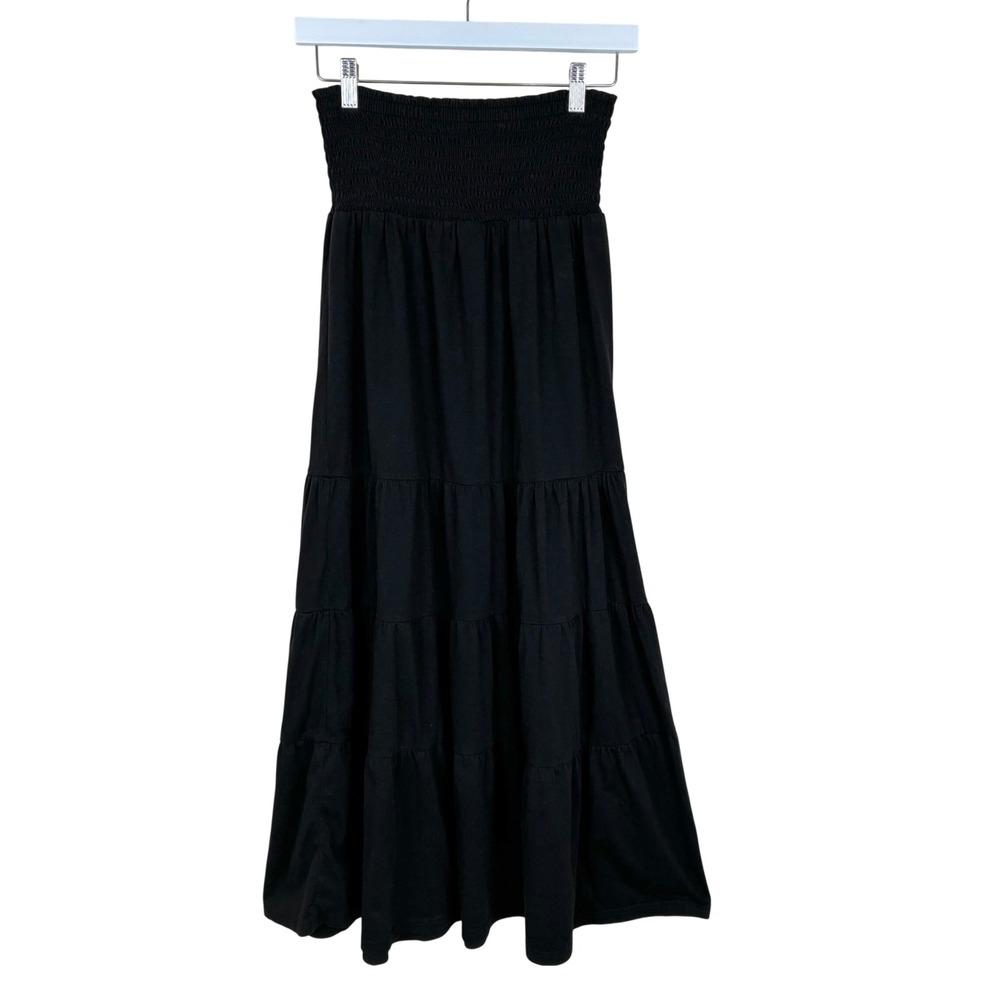 Y2K 90s Vintage Skirt Sz M Maxi Tiered Boho Minimalist Whimsigoth Witchy Black